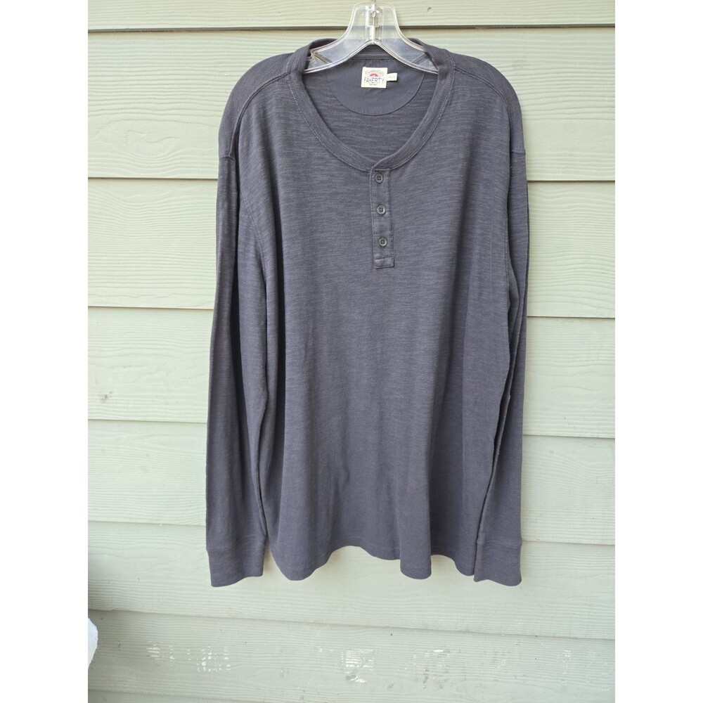 Faherty Mens Henley Shirt   XXL Long Sleeve 100% Cotton Heathered Blue Outdoors
